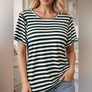 Simply Irresistible Dark Green and White Striped Tee